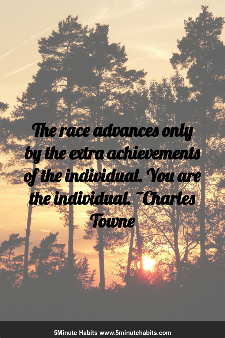 The race advances only by the extra achievements of the individual. You are the individual. ~Charles Towne